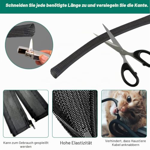 4 Kabelschläuche mit Reißverschluss, 1,5 m, Schwarz