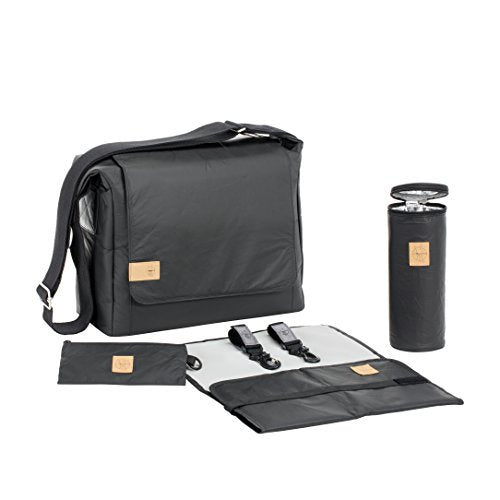LÄSSIG Baby Wickeltasche Stylische nachhaltig Umhängetasche inkl. Zubehör / Messenger Bag Tyvek, schwarz