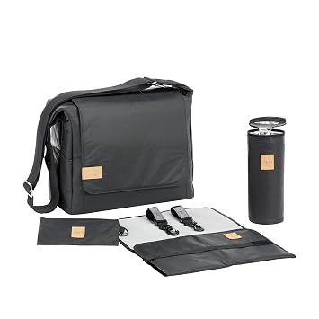 LÄSSIG Baby Wickeltasche Stylische nachhaltig Umhängetasche inkl. Zubehör / Messenger Bag Tyvek, schwarz
