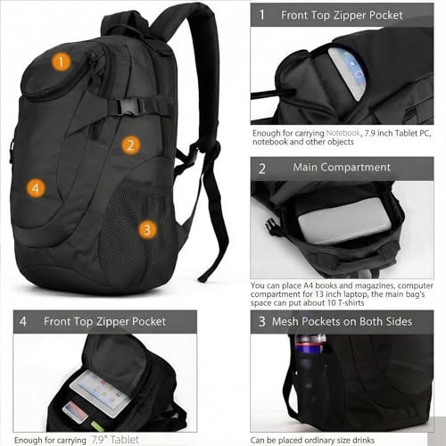 VINBAGGE Rucksack Molle Taktische Motorrad Wanderrucksack Outdoor Wasserdicht Trekkingrucksack 25L Campus Jagdrucksack Schulrucksack Jungen Daypack für Herren Damen Schwarz