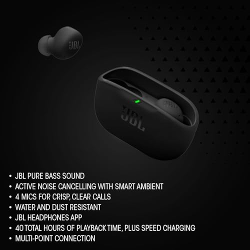JBL Wave Buds 2, Kabellose Bluetooth-In-Ear-Kopfhörer mit Noise-Cancelling, 40 h Wiedergabe, Smart-Ambient-Technologie, IP54 wasser - und staubdicht, Multipoint-Verbindung, Schwarz