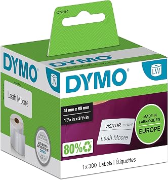 DYMO Original LabelWriter Etiketten für kleine Namensschilder | 41 mm x 89 mm | Rolle mit 300 leicht ablösbaren Etiketten | selbstklebend | für LabelWriter Etikettendrucker und Beschriftungsgerät