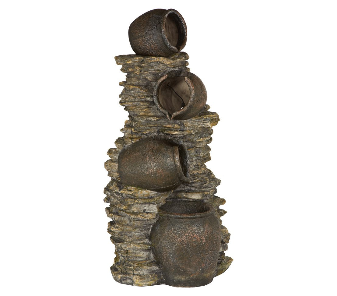 Dehner Gartenbrunnen Krüge, Outdoor-Brunnen, mit LED-Beleuchtung, solarfähig, ca. 60x46x118 cm, Polyresin, dunkelbraun/ gold