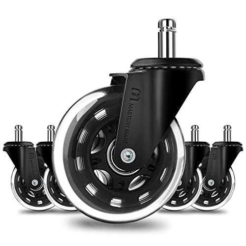 Mastery Mart Bürostuhl Rollen 5er Set, Hartbodenrollen 11mm x 22mm Bürostuhlrollen Ersetzen Bodenschutzmatten – Passend für 98% aller Stuhlrollen (Nicht für 1KEA, Matt-schwarz)