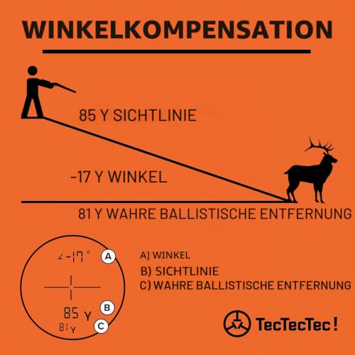 Laser Jagd Entfernungsmesser TecTecTec ProWild S 490 m | Neigungskompensation | Vibration | 6-fache Vergrößerung | wasserbeständig | Fernglas | Jagd | mit Tragetasche, Reinigungstuch und CR2-Batterie