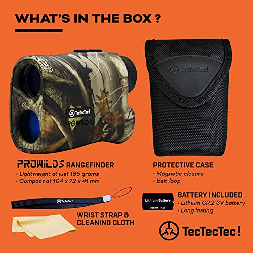 Laser Jagd Entfernungsmesser TecTecTec ProWild S 490 m | Neigungskompensation | Vibration | 6-fache Vergrößerung | wasserbeständig | Fernglas | Jagd | mit Tragetasche, Reinigungstuch und CR2-Batterie