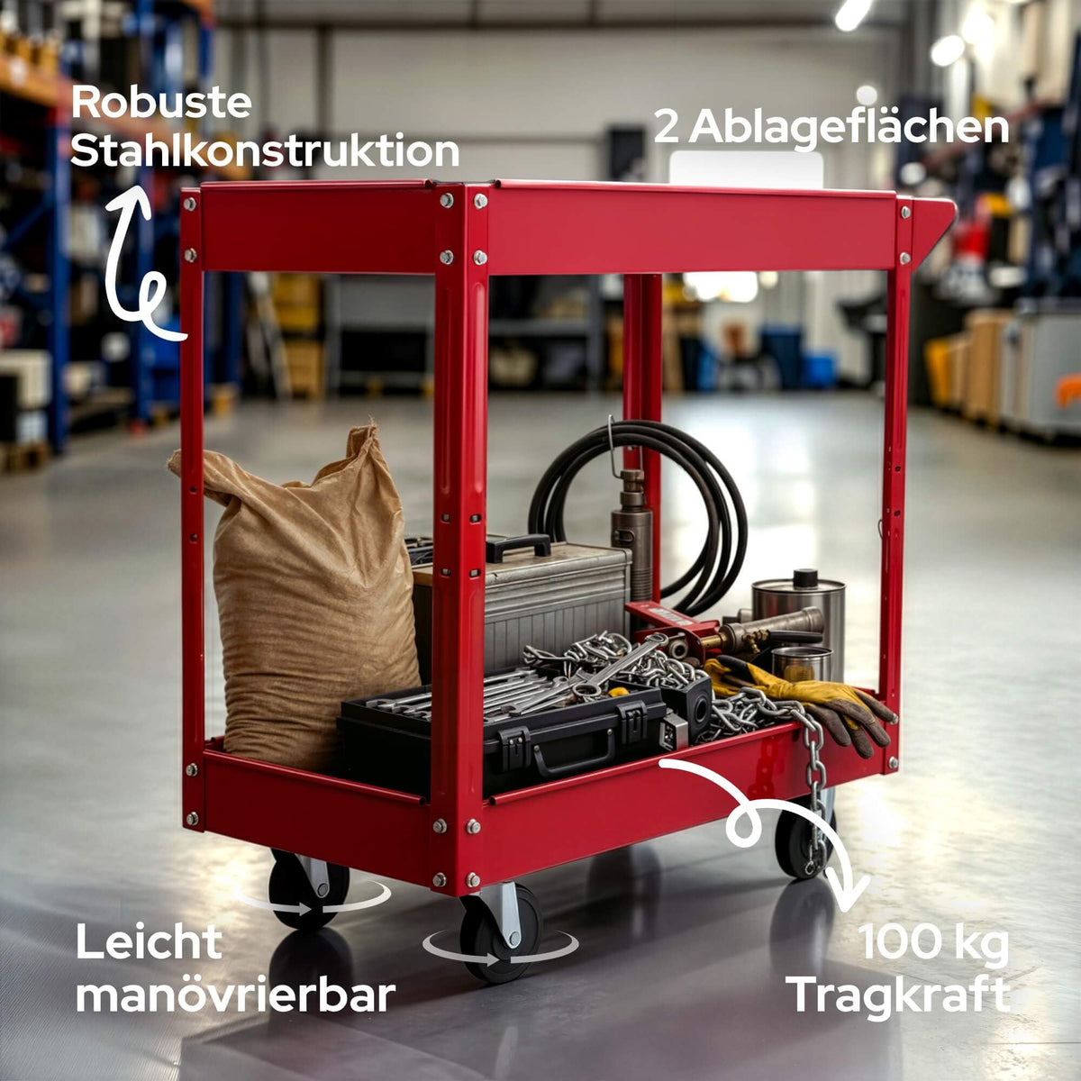 Arebos Werkstatt-Rollwagen | Montagewagen mit 2 Ablagefächern