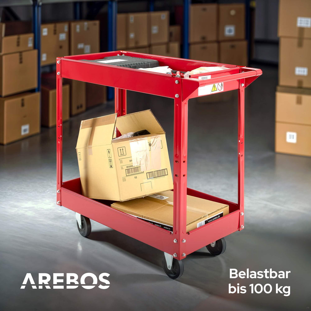 Arebos Werkstatt-Rollwagen | Montagewagen mit 2 Ablagefächern