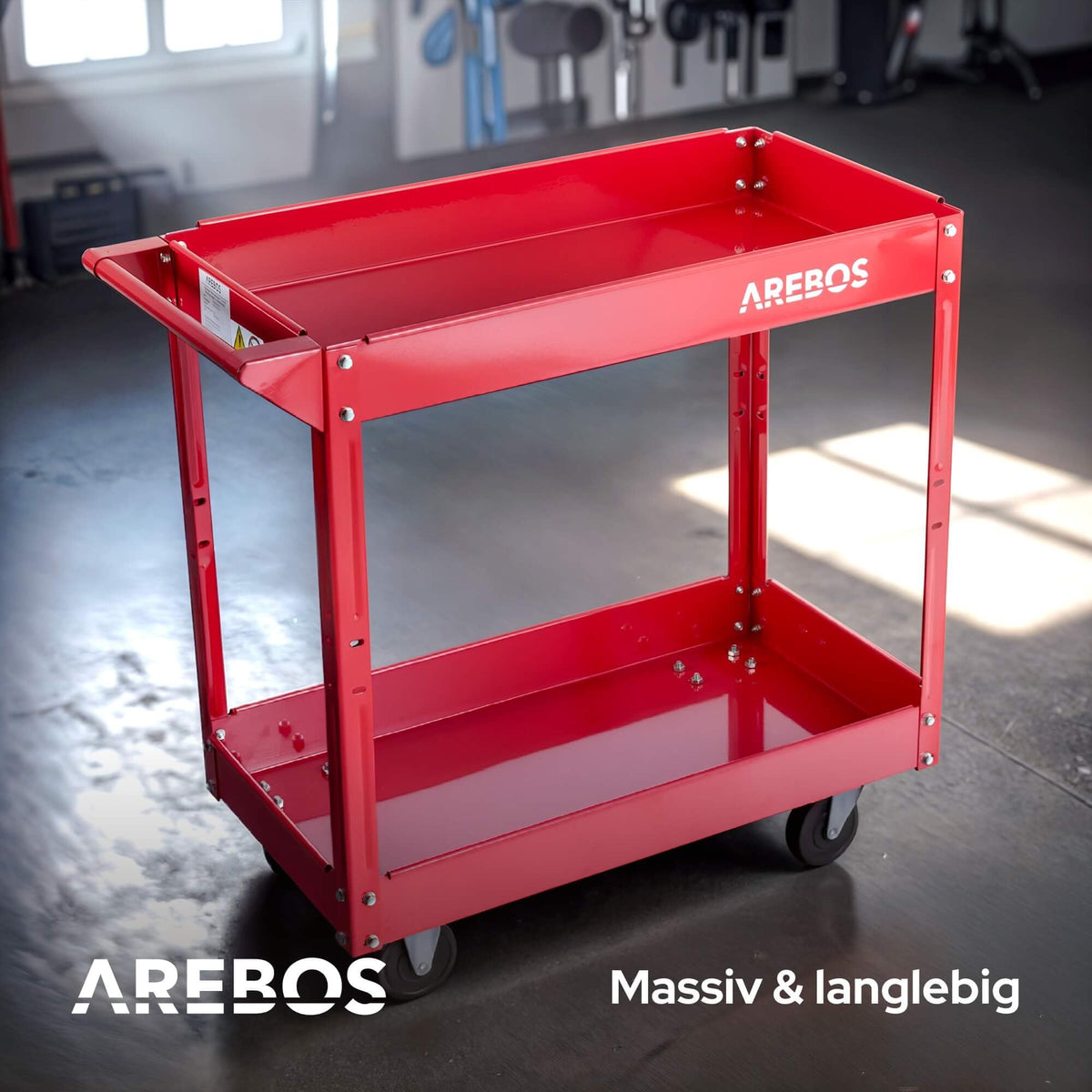 Arebos Werkstatt-Rollwagen | Montagewagen mit 2 Ablagefächern
