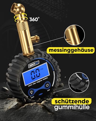 GERCHWAY Digitaler Reifendruckprüfer 0–14 bar, Luftdruckprüfer für Auto