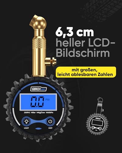 GERCHWAY Digitaler Reifendruckprüfer 0–14 bar, Luftdruckprüfer für Auto