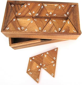 LOGOPLAY Tridomino - Dreieck-Domino - Legespiel - Gesellschaftsspiel aus Holz mit weißen Zahlen