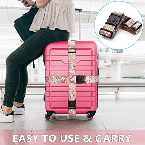 2 Stück Koffergurt, Kofferband Einstellbare, Personalisierter Gepäckgurt mit Verschließbarer Schnalle für Koffer Gürtel Reisetasche (Pinke Blume)