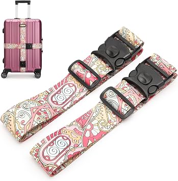 2 Stück Koffergurt, Kofferband Einstellbare, Personalisierter Gepäckgurt mit Verschließbarer Schnalle für Koffer Gürtel Reisetasche (Pinke Blume)