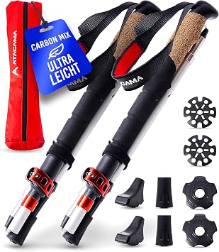 ATACAMA Wanderstöcke verstellbar aus Carbon oder Aluminium mit Korkgriff | Ergonomische Nordic Walking Stöcke für Damen & Herren | Leichte Trekkingstöcke Teleskop für Bergsport und jedes Gelände