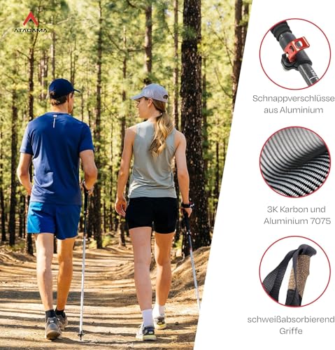 ATACAMA Wanderstöcke verstellbar aus Carbon oder Aluminium mit Korkgriff | Ergonomische Nordic Walking Stöcke für Damen & Herren | Leichte Trekkingstöcke Teleskop für Bergsport und jedes Gelände