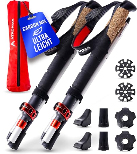 ATACAMA Wanderstöcke verstellbar aus Carbon oder Aluminium mit Korkgriff | Ergonomische Nordic Walking Stöcke für Damen & Herren | Leichte Trekkingstöcke Teleskop für Bergsport und jedes Gelände