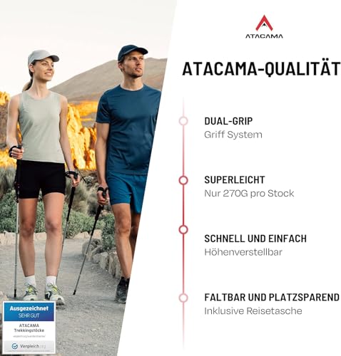 ATACAMA Wanderstöcke verstellbar aus Carbon oder Aluminium mit Korkgriff | Ergonomische Nordic Walking Stöcke für Damen & Herren | Leichte Trekkingstöcke Teleskop für Bergsport und jedes Gelände
