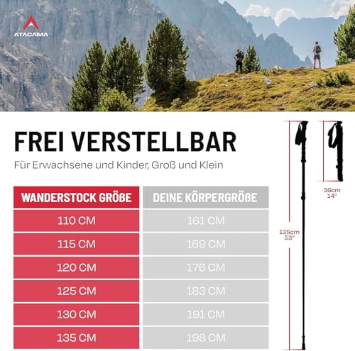 ATACAMA Wanderstöcke verstellbar aus Carbon oder Aluminium mit Korkgriff | Ergonomische Nordic Walking Stöcke für Damen & Herren | Leichte Trekkingstöcke Teleskop für Bergsport und jedes Gelände