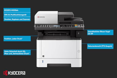 Kyocera Ecosys M2135dn Multifunktionsdrucker Schwarz Weiss. 35 Seiten pro Minute. Drucker Scanner Kopierer. Laserdrucker Multifunktionsgerät inkl. Mobile-Print-Funktion