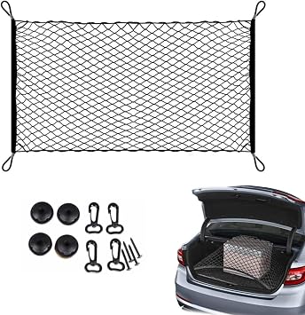Kofferraum Gepäcknetz,Auto Kofferraumnetz Elastisch 70cm x 120cm,Nylon Fest,Aufbewahrung Netz Car Storage Lagerung Mesh Organizer,mit 4 Massiven Haken,für Universal,Meisten Arten von Fahrzeugen,Hunde
