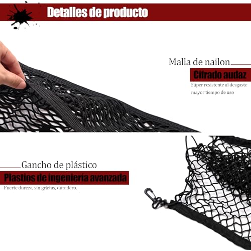 Kofferraum Gepäcknetz,Auto Kofferraumnetz Elastisch 70cm x 120cm,Nylon Fest,Aufbewahrung Netz Car Storage Lagerung Mesh Organizer,mit 4 Massiven Haken,für Universal,Meisten Arten von Fahrzeugen,Hunde
