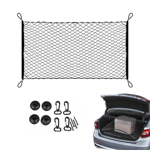 Kofferraum Gepäcknetz,Auto Kofferraumnetz Elastisch 70cm x 120cm,Nylon Fest,Aufbewahrung Netz Car Storage Lagerung Mesh Organizer,mit 4 Massiven Haken,für Universal,Meisten Arten von Fahrzeugen,Hunde