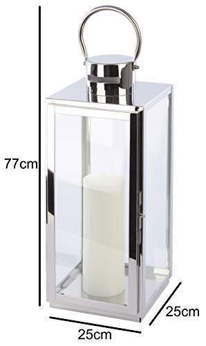 SEVICO Laterne XXL 25 x 25 x 77 cm Gartenlaterne Metall Windlicht Kerzenhalter Kerzenleuchter Kerzenständer für Outdoor Wohnzimmer Garten Balkon Innen Indoor Edelstahl mit Glas