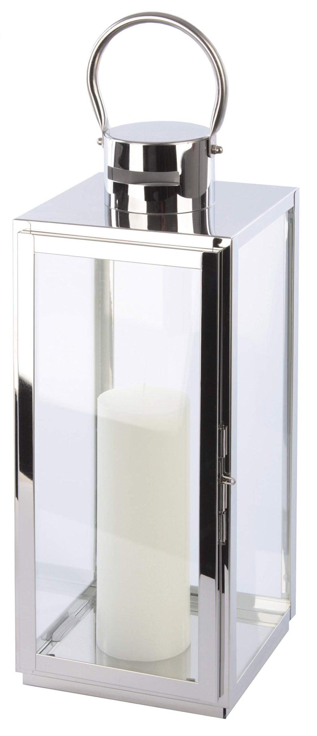 SEVICO Laterne XXL 25 x 25 x 77 cm Gartenlaterne Metall Windlicht Kerzenhalter Kerzenleuchter Kerzenständer für Outdoor Wohnzimmer Garten Balkon Innen Indoor Edelstahl mit Glas