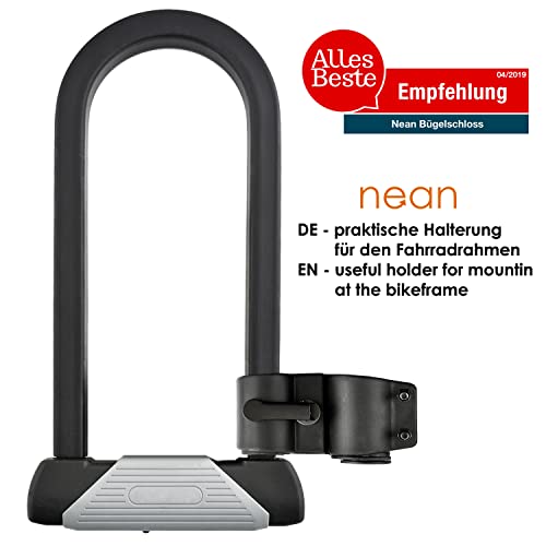 nean massives Bügel Fahrradschloss Bügelschloss mit Halterung und 2x Sicherheit Security Schlüssel, Höchste Sicherheitsstufe A, 16 x 16 mm, 330 x 167mm, schwarz