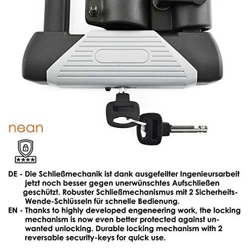 nean massives Bügel Fahrradschloss Bügelschloss mit Halterung und 2x Sicherheit Security Schlüssel, Höchste Sicherheitsstufe A, 16 x 16 mm, 330 x 167mm, schwarz