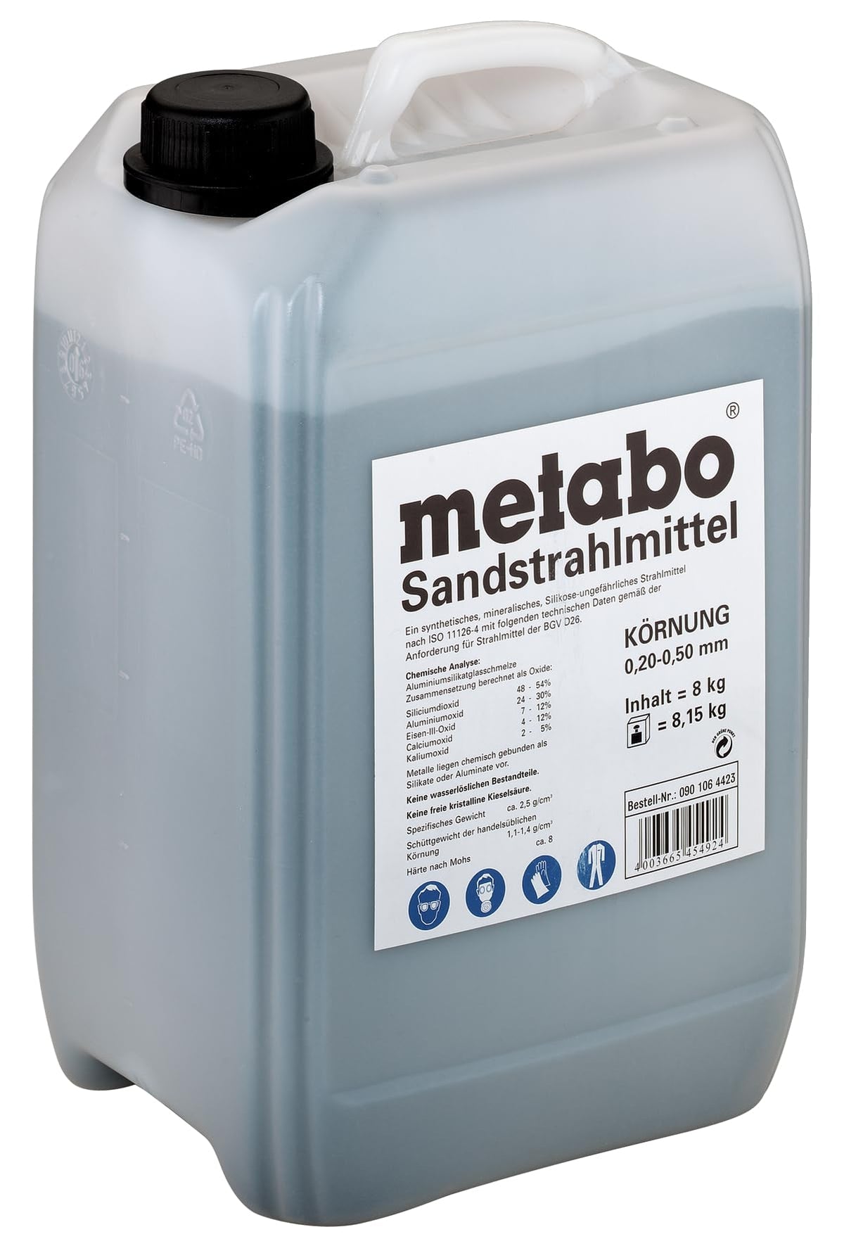 metabo Sandstrahlmittel – 0901064423 – 8 kg Kanister – Für professionelle Oberflächenbearbeitung – Körnung 0,2-0,5 mm - Power Source Type: Manual, Style: Professional, Color: Green - Power Source T...