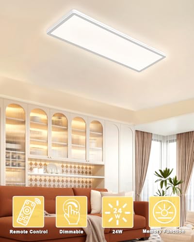 LED Deckenleuchte, 24W Deckenlampe mit Fernbedienung Dimmbar, 58x20cm-Weiß