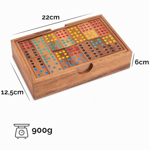 LOGOPLAY Domino Doppel 9 - Legespiel - Gesellschaftsspiel aus Holz mit 56 Spielsteinen