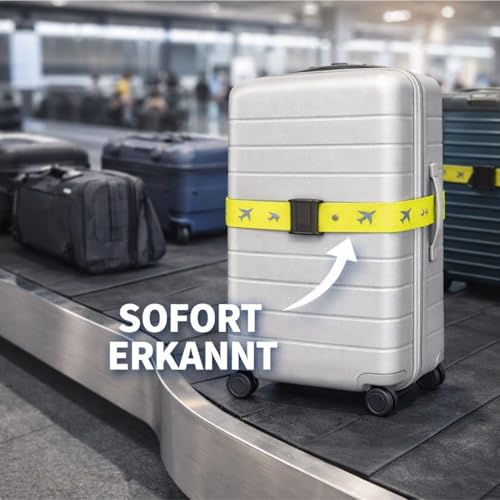 XXL Set 4X Kofferband & 4X Kofferanhänger - Koffergurt besonders auffällig - Gurtband inkl. Namensschild für Koffer & Gepäck - Luggage Strape
