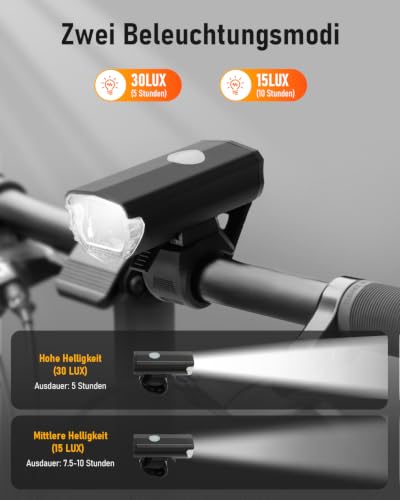 Opard Fahrradlicht Vorne, Fahrradlicht Set, LED Fahrradlampe, Aufladbar, 2 Licht-Modi, StVZO Zugelassen, Wasserdicht