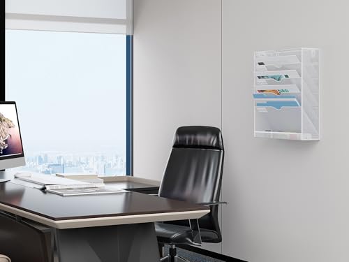 EasyPAG 6 Fächer Metall A4 Zeitschriftenhalter Wand Zeitschriften Wandhalter Aktenablage Dokumentenhalter Hängend Magazin Organizer Flyerständer Prospektspender,Weiß