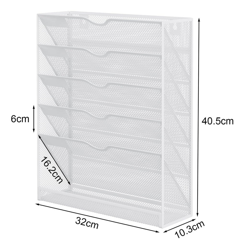 EasyPAG 6 Fächer Metall A4 Zeitschriftenhalter Wand Zeitschriften Wandhalter Aktenablage Dokumentenhalter Hängend Magazin Organizer Flyerständer Prospektspender,Weiß