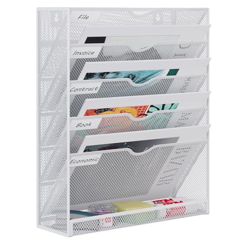 EasyPAG 6 Fächer Metall A4 Zeitschriftenhalter Wand Zeitschriften Wandhalter Aktenablage Dokumentenhalter Hängend Magazin Organizer Flyerständer Prospektspender,Weiß