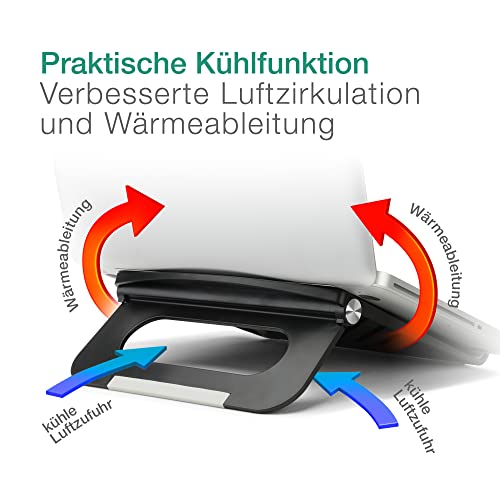 CELLONIC Laptopunterlage Schoß Lüfter für Laptop u. Notebook bis 17" Zoll - Knietablett Laptophalter: ergonomisch höhenverstellbar einstellbar Ständer - 3in1 Lapstand: Erhöhung Kühler Bett Auflage