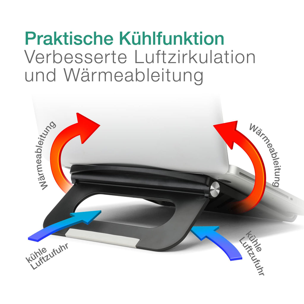 CELLONIC Laptopunterlage Schoß Lüfter für Laptop u. Notebook bis 17" Zoll - Knietablett Laptophalter: ergonomisch höhenverstellbar einstellbar Ständer - 3in1 Lapstand: Erhöhung Kühler Bett Auflage