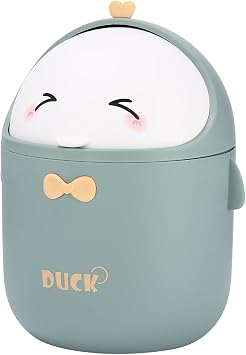 Huifoo Mini TischmüLleimer mit Deckel, Süße Cartoon Tisch Mülleimer, Cute Papierkorb Klein, Kawaii Deko, Aufbewahrungsbox, für BüRos, Kinderzimmer, Schminktisch, Wohnzimmer (Grün)