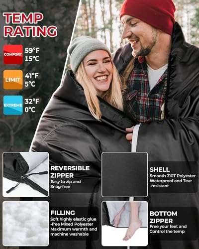 Ohuhu Doppelschlafsack, Schlafsack 2 Personen 220x150cm mit 2 Kissen