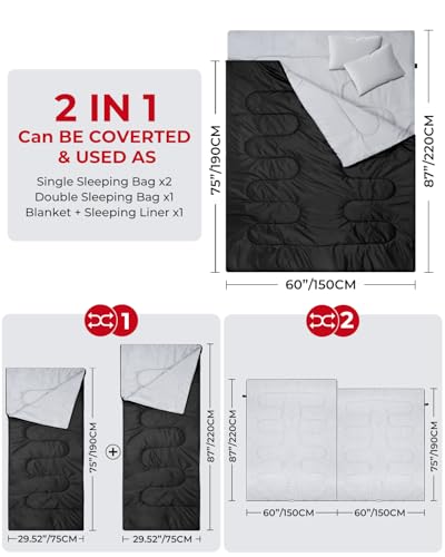 Ohuhu Doppelschlafsack, Schlafsack 2 Personen 220x150cm mit 2 Kissen
