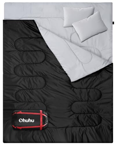 Ohuhu Doppelschlafsack, Schlafsack 2 Personen 220x150cm mit 2 Kissen
