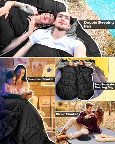 Ohuhu Doppelschlafsack, Schlafsack 2 Personen 220x150cm mit 2 Kissen