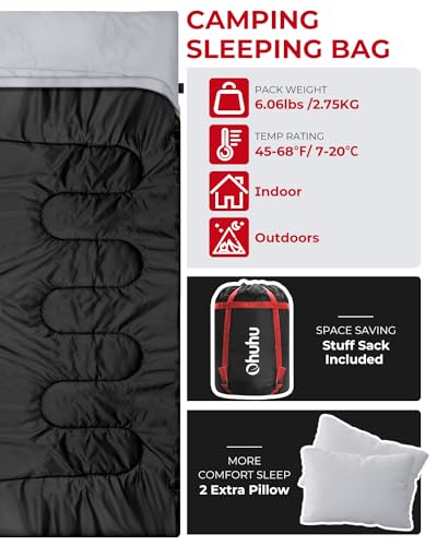 Ohuhu Doppelschlafsack, Schlafsack 2 Personen 220x150cm mit 2 Kissen