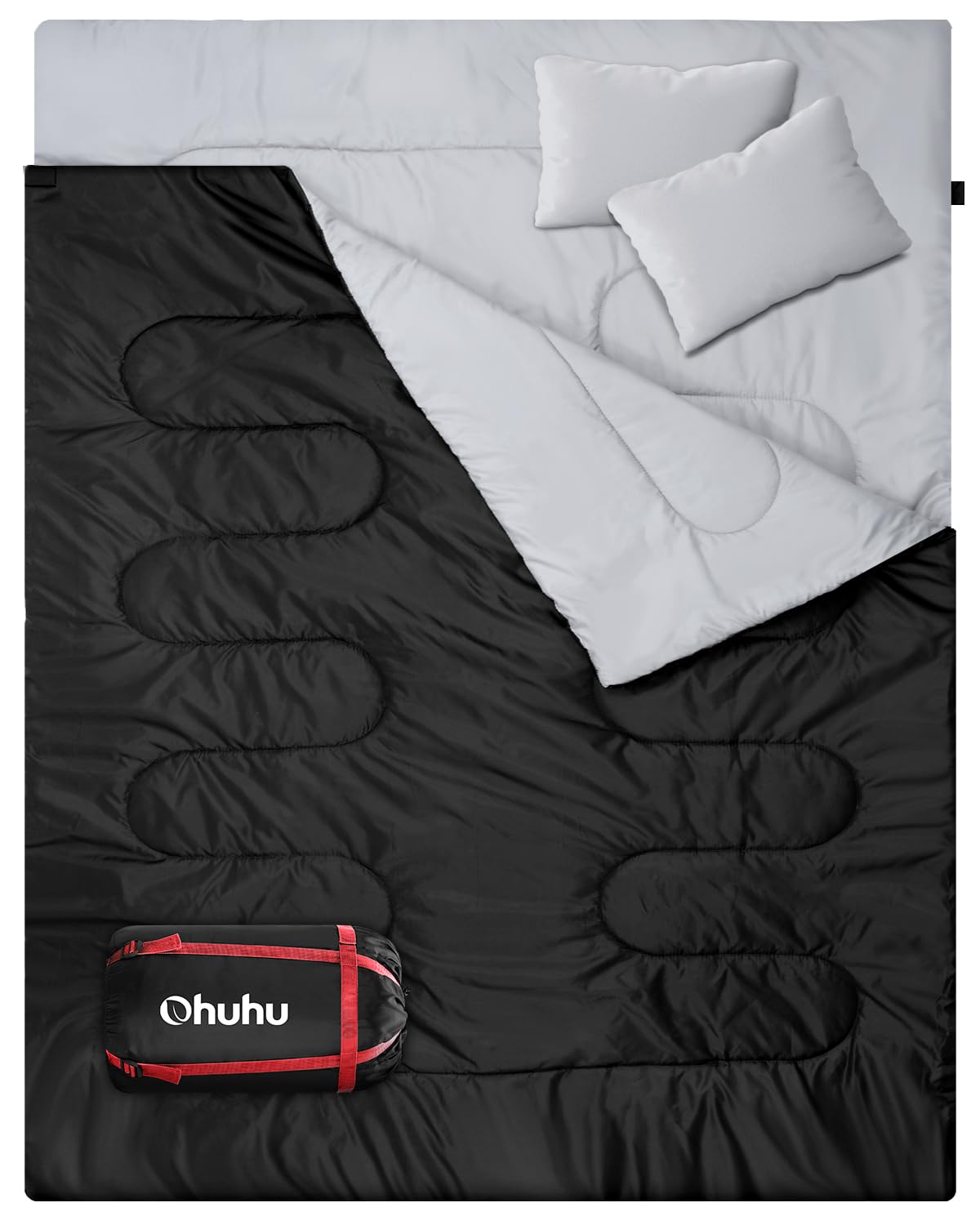Ohuhu Doppelschlafsack, Schlafsack 2 Personen 220x150cm mit 2 Kissen
