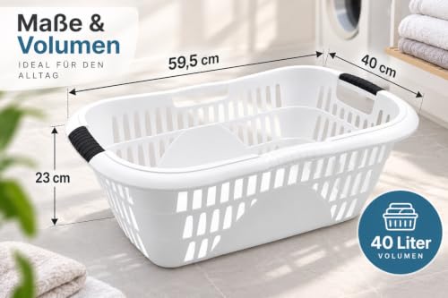 HRB Wäschekorb Plastik weiß, 40L, 59,5 x 40 x 23 cm
