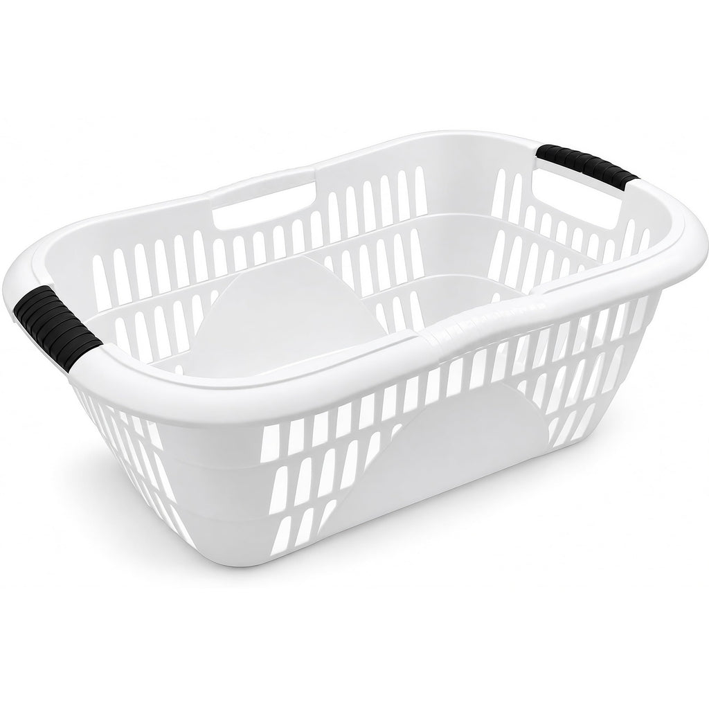 HRB Wäschekorb Plastik weiß, 40L, 59,5 x 40 x 23 cm
